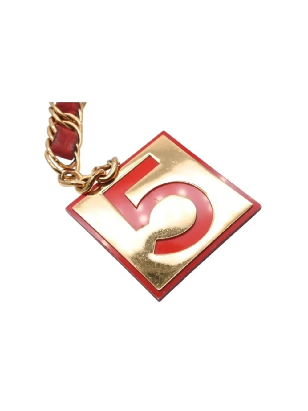 Chanel Vintage Chain Belt CC Logo No 5 Leather Metal Gold Plated